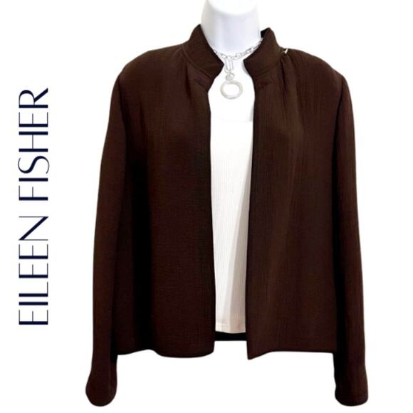 EILEEN FISHER Brown Wrinkle Silk Blend Cardigan - Jacket, PP (2/4 Petite), NWOT! - Picture 1 of 11